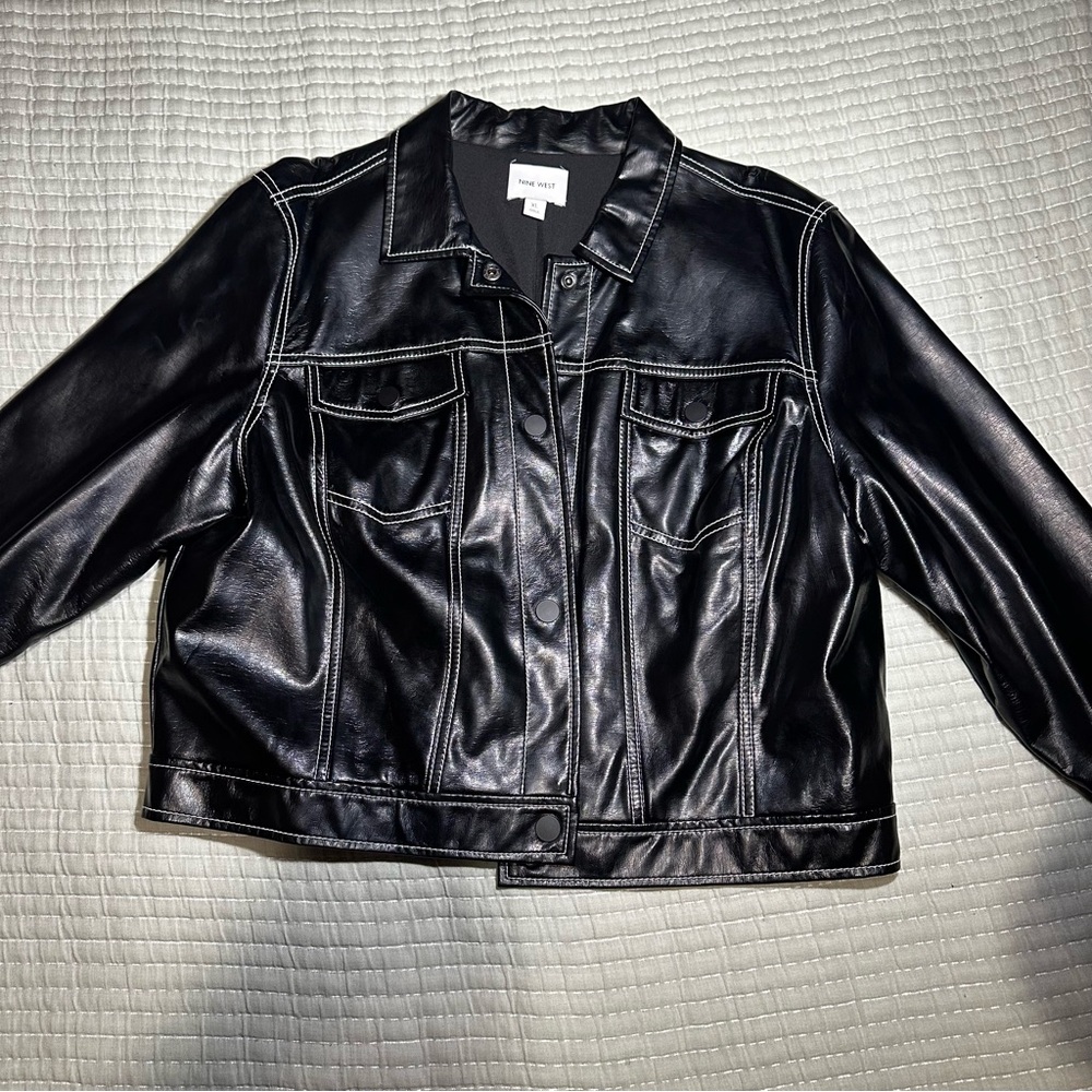 Nine West Shiny Black Leather Jacket
